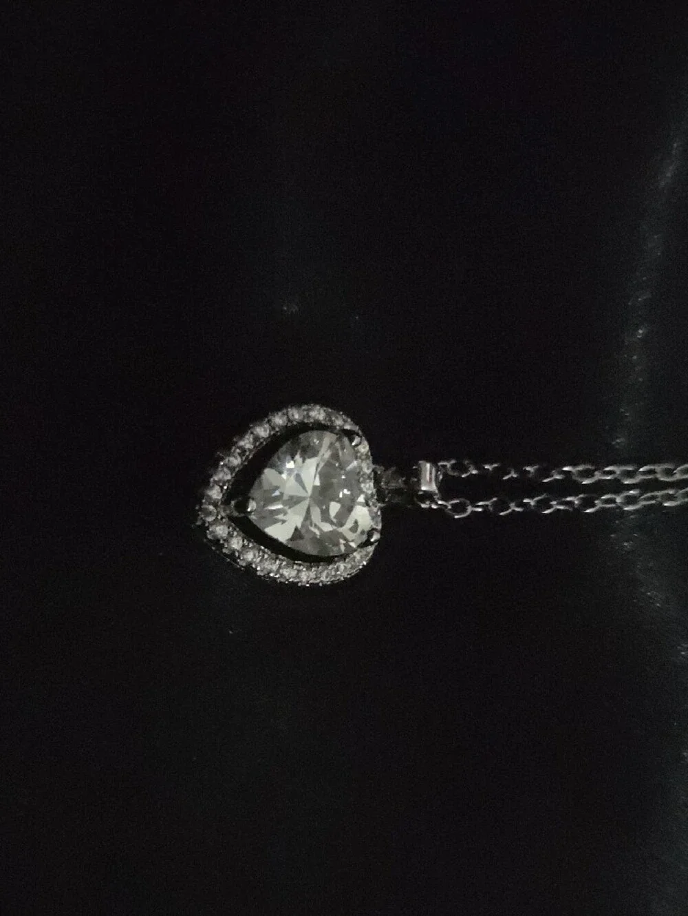 Silver Heart Pendant Necklace with Clear Crystal Center